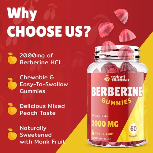 Miniatura 2 de Gomitas de suplemento de berberina de 2000 mg – Mezcla de bienestar de alta potencia con canela de Ceilán, cúrcuma, magnesio y cromo, veganas, sin