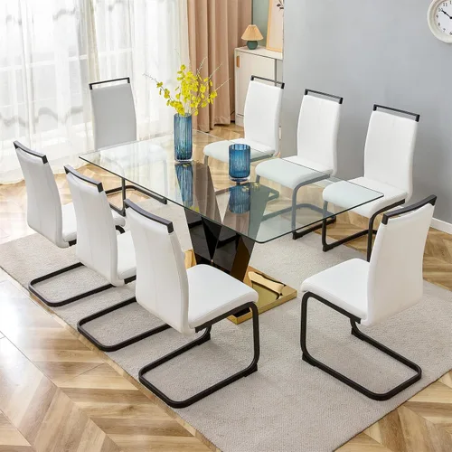 Miniatura 12 de Juego de mesa de comedor de vidrio de 71 pulgadas para 6, juego de mesa de comedor para 6, mesa de cocina moderna y 6 sillas de PU, parte superior 6
