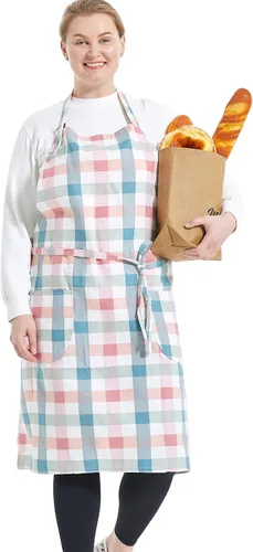 Miniatura 20 de Delantales de algodón y lino para hornear, talla grande, para mujer, con bolsillos, cocina
