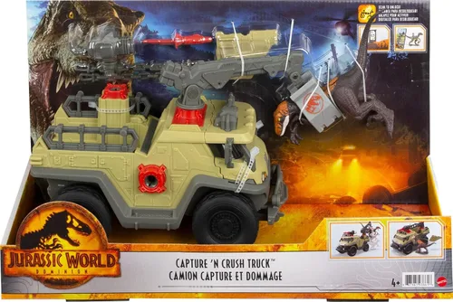 Miniatura 6 de Mattel Mundo Jurásico Dominion Camión de Captura y Aplastamiento y Juego de Dino con Figura de Acción de Velociraptor, Vehículo con Funciones
