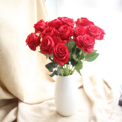 Miniatura 4 de AMZALI Flores artificiales, rosa falsa de aspecto real, tallo largo, flores artificiales de seda, decoración del hogar para ramo de novia, centros