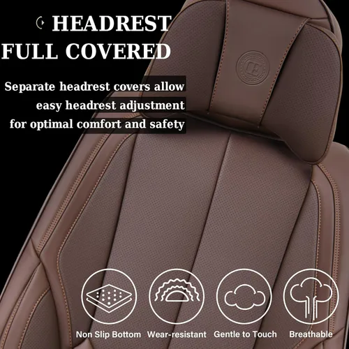 Miniatura 4 de Coverado Fundas de asiento delantero y trasero, 5 piezas, protectores de asiento impermeables de piel de napa para automóvil, juego completo