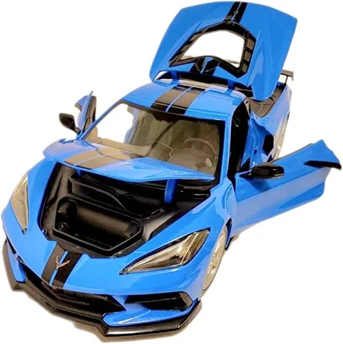 Miniatura 2 de Chevy Corvette Stingray C8 Coupé 2020 con ala alta azul con rayas negras 118 modelo fundido a presión Car31455