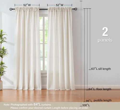 Miniatura 6 de Treatmentex Cortinas de Lino Semi Transparentes Naturales de 84 Pulgadas de Largo, Cortinas de Mezcla Country Falx para Sala de Estar, Casa