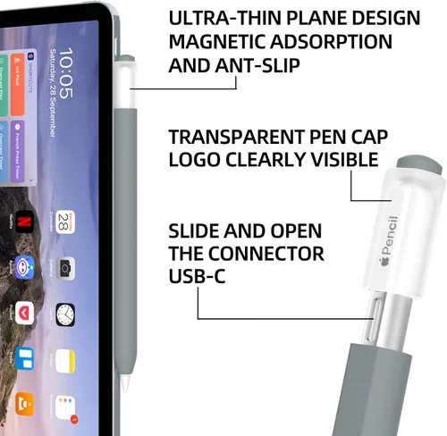 Miniatura 4 de AZF Compatible con Apple Pencil USB C, funda protectora de silicona antideslizante para Apple Pencil (USB-C), soporte magnético (gris)