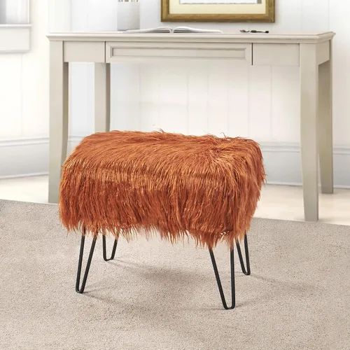 Miniatura 21 de Banco otomano de piel sintética de felpa suave azul para entrada, reposapiés peludo, 46 x 16 x 17 pulgadas, banco largo resistente para dormitorio
