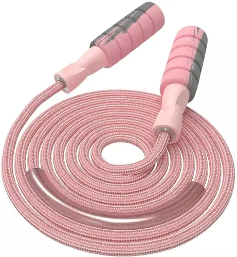 Miniatura 10 de Cuerda de saltar de algodón ajustable con peso para mujeres, adultos y niños, cuerda de salto atlética para ejercicios de fitness (rosa)