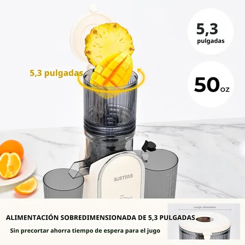 Miniatura 3 de SUSTEAS Exprimidor de Prensa Fría, Conducto de Alimentación de 5.3", Máquinas de Masticación Lenta con 300W, Se Adapta a Frutas y Verduras Enteras