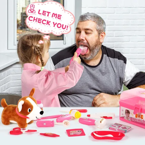 Miniatura 7 de Kit de médico para niños pequeños de 3 a 5 años, disfraz para niñas de 2 años, veterinario, juego de médico con estetoscopio, disfraz rosa, juguete