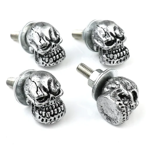 Juego de 4 tornillos de calavera para placa de matrícula, decoración universal para automóvil, camión, motocicleta, marcos de matrícula, tornillos,