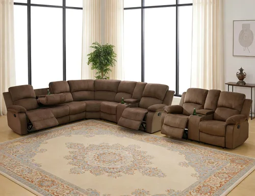 Miniatura 26 de Juego de sofá seccional reclinable manual, juegos de muebles de sala de estar, sofá seccional en forma de L y 2 sillas, cómodo sofá reclinable