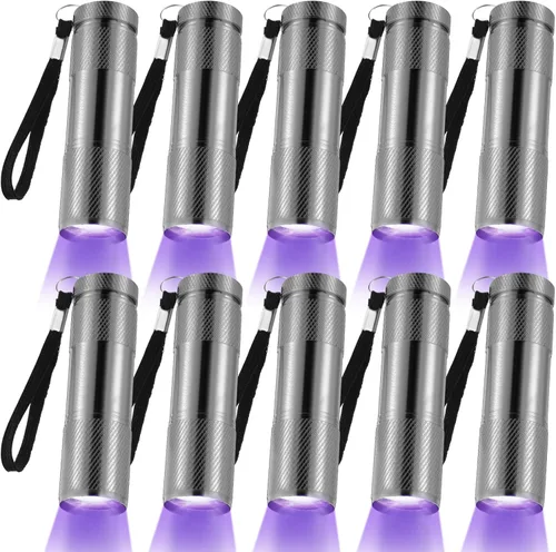 Roceei 10 linternas de luz negra UV, luces LED, luz negra de mano, mini detector de antorcha, linterna UV portátil para mascotas (luz púrpura en