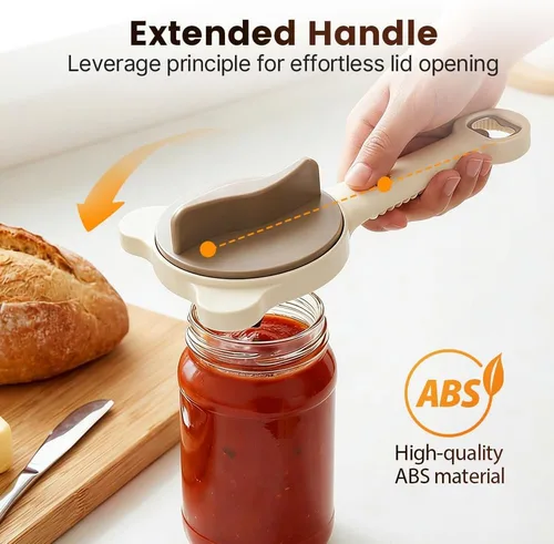 Miniatura 6 de Abrelatas de acero inoxidable ajustable, abridor de tarros para manos débiles con abridor de tapas de botellas, agarre de tapa multifuncional