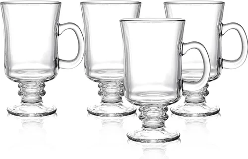 Miniatura 3 de Dicunoy Paquete de 6 tazas de café irlandés, tazas de café transparente de 8 onzas, taza de café de cristal con pedestal con asa para capuchino
