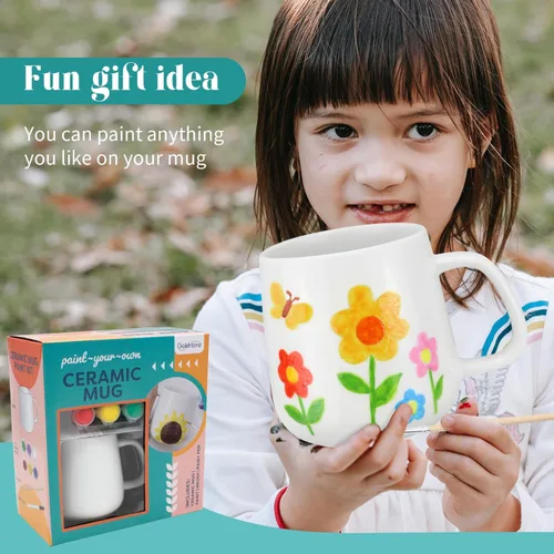 Miniatura 3 de Kit de Pintura de Tazas DIY de Goldentime para Adultos y Niños Incluye Tazas Cerámicas en Blanco para Decorar, Tazas Pintables y Suministros