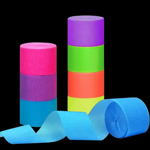 Serpentinas de papel neón que brillan en la oscuridad, 1260 pies, luces negras, decoraciones de neón para fiestas, 12 rollos de papel crepé