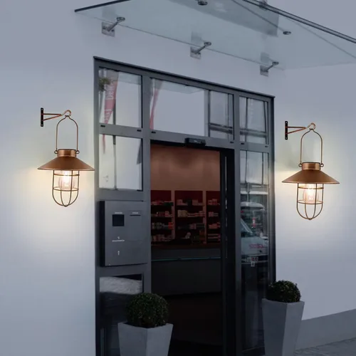 Miniatura 5 de Farol solar colgante para exteriores, faroles vintage de metal cobre, luces colgantes solares blancas cálidas, diseño de bombilla Edison impermeable