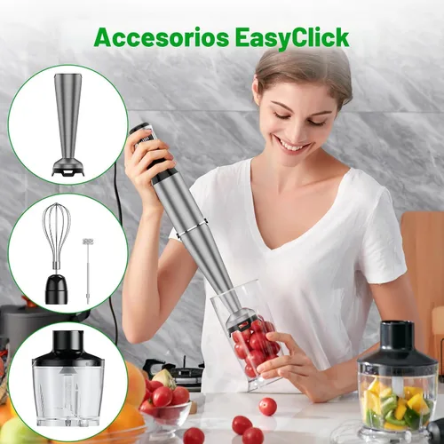 Miniatura 4 de Batidora de inmersión de mano con cable turelar, juego de licuadoras de mano de 1100W, disparador de velocidad variable 5 en 1 con palillo Negro