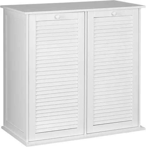 Household Essentials Armario clasificador de ropa inclinable con frente de persiana, blanco, persiana de madera blanca Obturador de madera blanca
