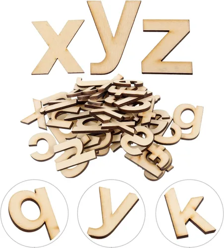 Miniatura 6 de HOMSFOU Letras de madera del alfabeto en minúsculas sin terminar letras artesanales de madera de 1.96 x 1.18 pulgadas, decoración de letras