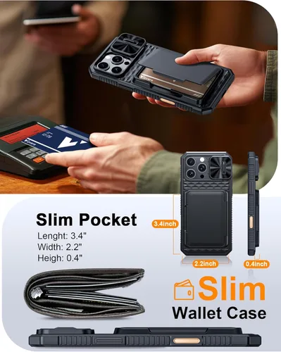 Miniatura 4 de Vizvera para iPhone 16 Pro Max Funda tipo cartera RFID [Soporte para tarjetas][Control de cámara][Cubierta de cámara] Funda protectora de silicona