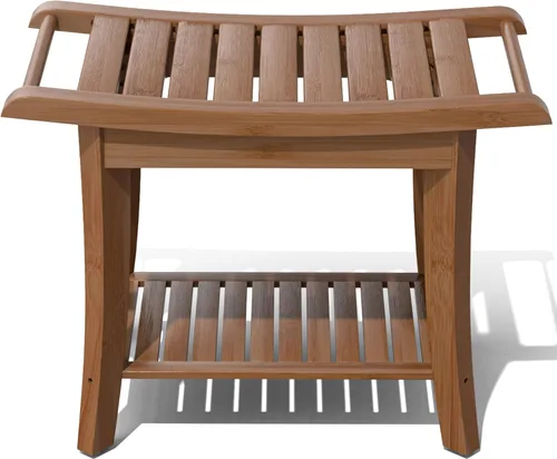 Miniatura 9 de Taburete Banco de Ducha de Bambú Impermeable con Estante de Almacenamiento para Afeitarse las Piernas o Asiento de Baño de Spa en el Baño y Dentro