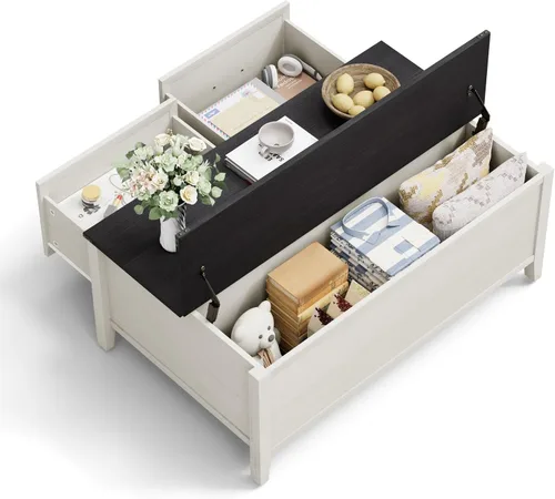 Miniatura 4 de Crestlive Products Mesa auxiliar de granja, mesa central de madera con bisagras de 43 pulgadas, mesa de centro rústica con gran almacenamiento