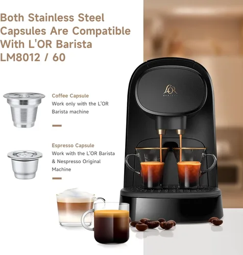 Miniatura 3 de 2 Piezas Cápsulas de Café Reutilizables de Acero Inoxidable Compatibles con L'OR Barista LM8012 / 60, Cápsulas de Café Recargables de Metal L'or 1