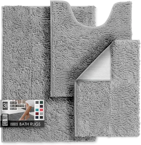 Miniatura 43 de Hearth & Harbor Alfombras de baño, tapete de baño de chenilla - Alfombras de baño lavables a máquina para baño con respaldo antideslizante de goma