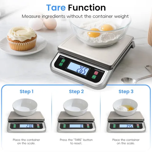 Miniatura 4 de Gran báscula de cocina 40kg para alimentos con función de tara y piezas 88lbs, bandeja de acero inoxidable para hornear para cocinar con adaptador