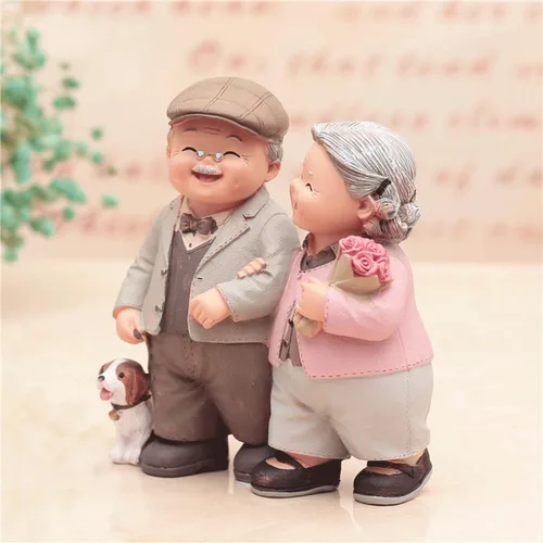 Miniatura 3 de Figuras amorosas para parejas mayores, 50 aniversario, matrimonio dorado, decoración de pasteles de boda, figuras de poliresina, coleccionables