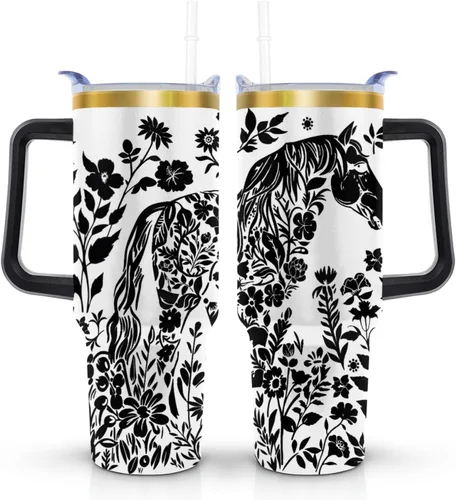 Miniatura 13 de Vaso de 40 onzas con asa de 40 onzas con diseño de mariposa morada con tapa, popote con doble aislamiento, taza de café de viaje, regalo de mariposa