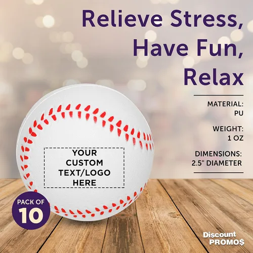 Miniatura 4 de DISCOUNT PROMOS Juego de 10 bolas de béisbol personalizadas para apretar, paquete personalizado a granel, perfecto para regalos promocionales