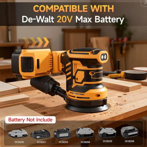 Miniatura 2 de Lijadora inalámbrica para batería De-Walt de 20V, lijadora de órbita aleatoria con motor sin escobillas de 5 pulgadas con 6 velocidades variables