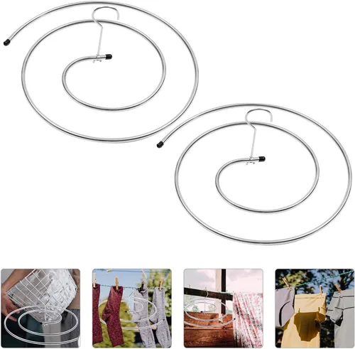 Miniatura 4 de VOSAREA Organizador de ropa que ahorra espacio, 2 unidades, acero inoxidable, estante de secado de ropa en forma de espiral, colgador para sábanas