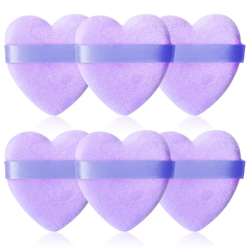 Miniatura 26 de 6 piezas de soplo de polvo para cara suave en forma de corazón para polvo suelto, polvo mineral, polvo corporal, terciopelo, base cosmética, 6