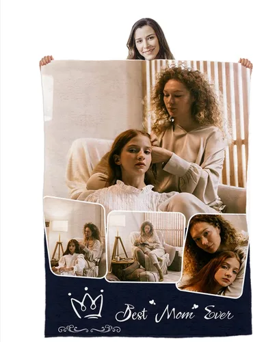 Miniatura 15 de Manta de collage de fotos personalizada, manta de franela suave, regalos para seres queridos 4 Fotos con texto