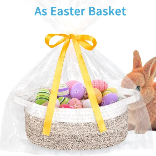 Miniatura 3 de ABenkle Cesta Pequeña con Asas - Contenedor de Almacenamiento Tejido de Cuerda Decorativo Duradero Cubo Organizador de Estante, Cesta de Regalo