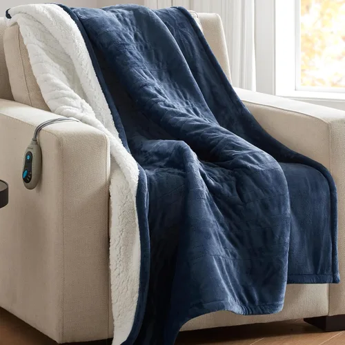 Miniatura 8 de Beautyrest Manta térmica, manta eléctrica, suave, cálida y reversible, manta térmica Sherpa para oficina, sofá, 3 ajustes de calor, apagado