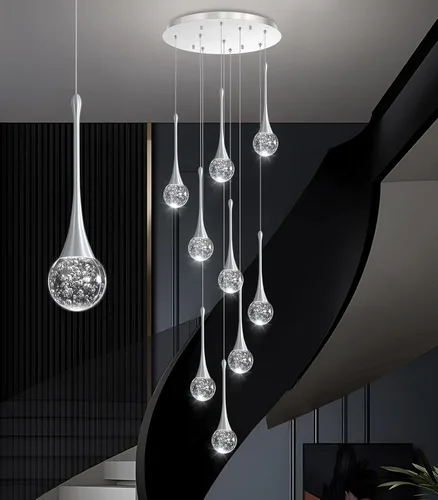 Miniatura 26 de 16 Luces Moderna Lámpara de Techo de Cristal Glam para Techo Alto, Lámpara Colgante LED Regulable para Escalera, Vestíbulo, Entrada, Sala de Estar