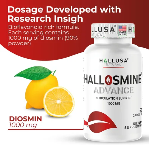 Miniatura 5 de Hallosmine Advance - Cápsulas de diosmina de 1000 mg – Suplemento de circulación de fuerza máxima y apoyo venoso, salud vascular, venas visibles