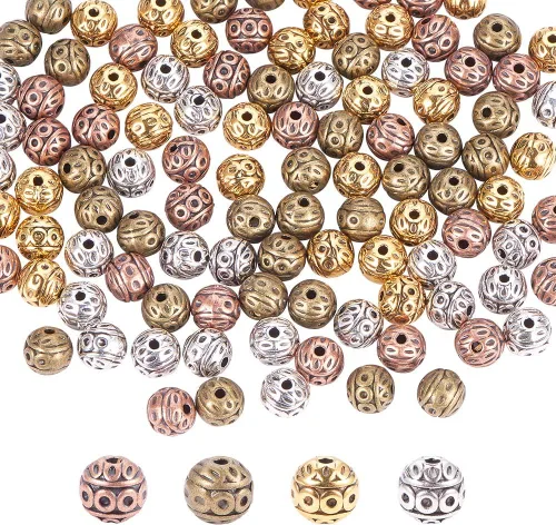 PH PandaHall 120 cuentas espaciadoras tibetanas de 0.315 pulgadas, cuentas redondas de metal corrugado, 4 colores, cuentas sueltas para