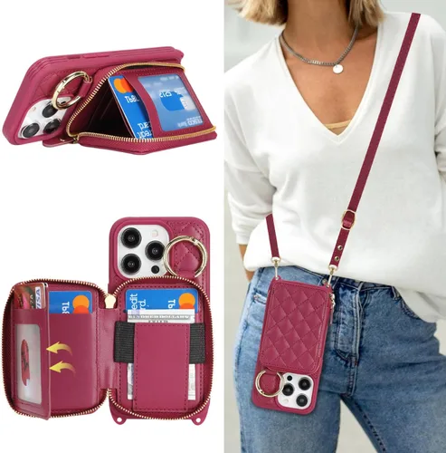 Miniatura 29 de Funda Cartera Bandolera para iPhone 11, Cuero PU Cremallera Bolso Cartera Funda Plegable con Tapa, Funda Folio con Soporte con Ranuras para Tarjetas