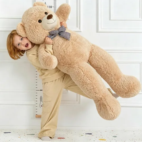 Miniatura 4 de Giant Brown Teddy Bear, 47 Inch Big Stuffed Animal, Soft Plush Material, Classic Style with Checkered Bow, for Cuddling
