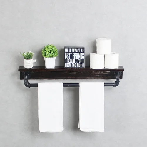 Miniatura 10 de MBQQ Estante de tubo industrial, estante de pared rústico con toallero, toalleros de granja de 20 pulgadas para baño, estantes flotantes montados