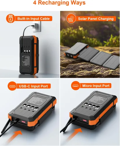 Miniatura 4 de Cargador Solar Power Bank 49800mAh con 4 Cables Integrados y 4 Paneles Plegables, Cargador de Teléfono Portátil Rápido PD22.5W, Paquete de Batería