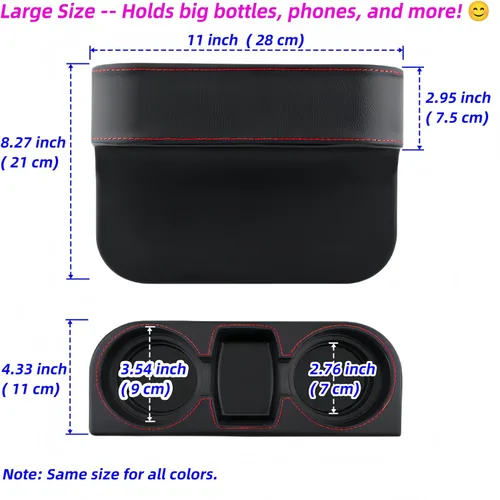 Miniatura 3 de Expansor de portavasos para automóvil y relleno de espacio para el asiento, funda de piel sintética con costuras, organizador de asiento delantero
