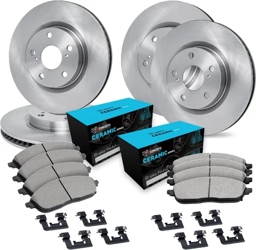 Miniatura 11 de R1 Concepts Kit de freno delantero y trasero para Honda Element 2003-2011 Rotores de freno ranurados perforados Kit de pastillas de freno