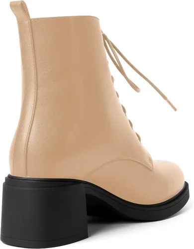 Miniatura 95 de ROSERWISH Botas altas de tacón bajo y grueso para mujer, con cordones, cómodas, modernas, con puntera redonda, de 2.5 pulgadas