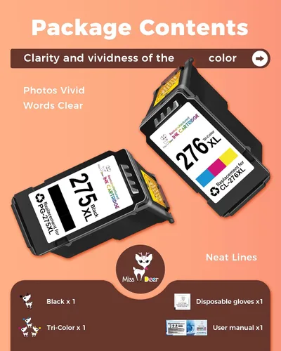 Miniatura 8 de Miss Deer Paquete de 2 cartuchos de tinta 275 y 276, repuesto compatible para Canon PG-275XL CL-276XL XL de alto rendimiento, para impresoras Pixma